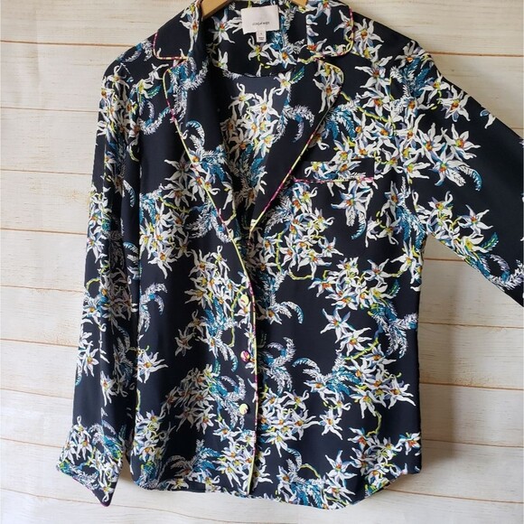 Cinq a Sept Silk Juliet Floral Print Blue Multi Color Blouse Women's Size Small - Picture 5 of 11